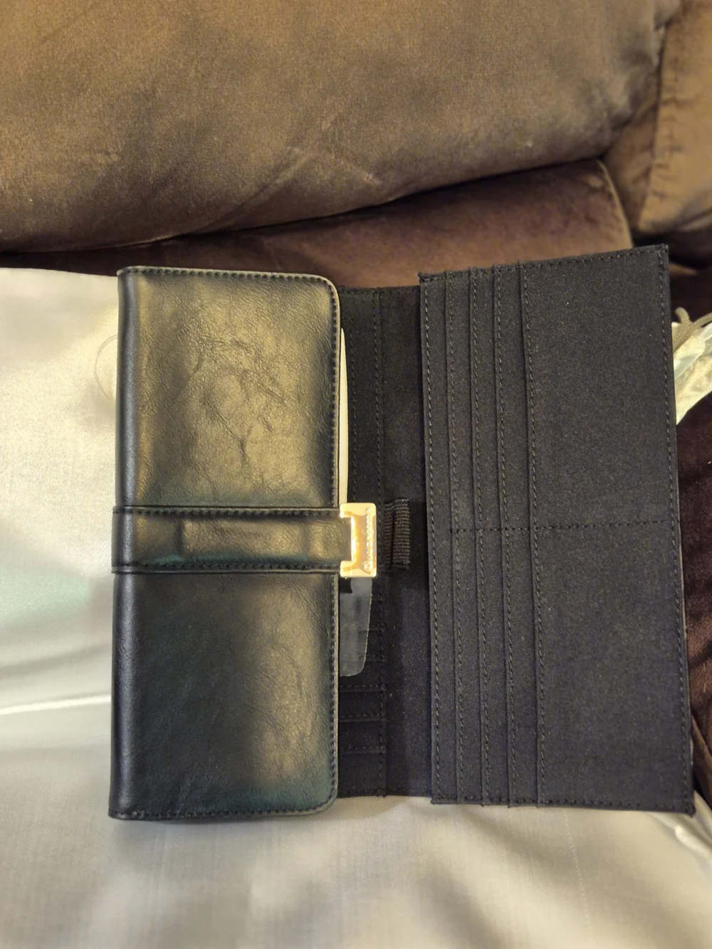 Liz Claiborne Black Leather Fold-Over Wallet with Gold Hardware